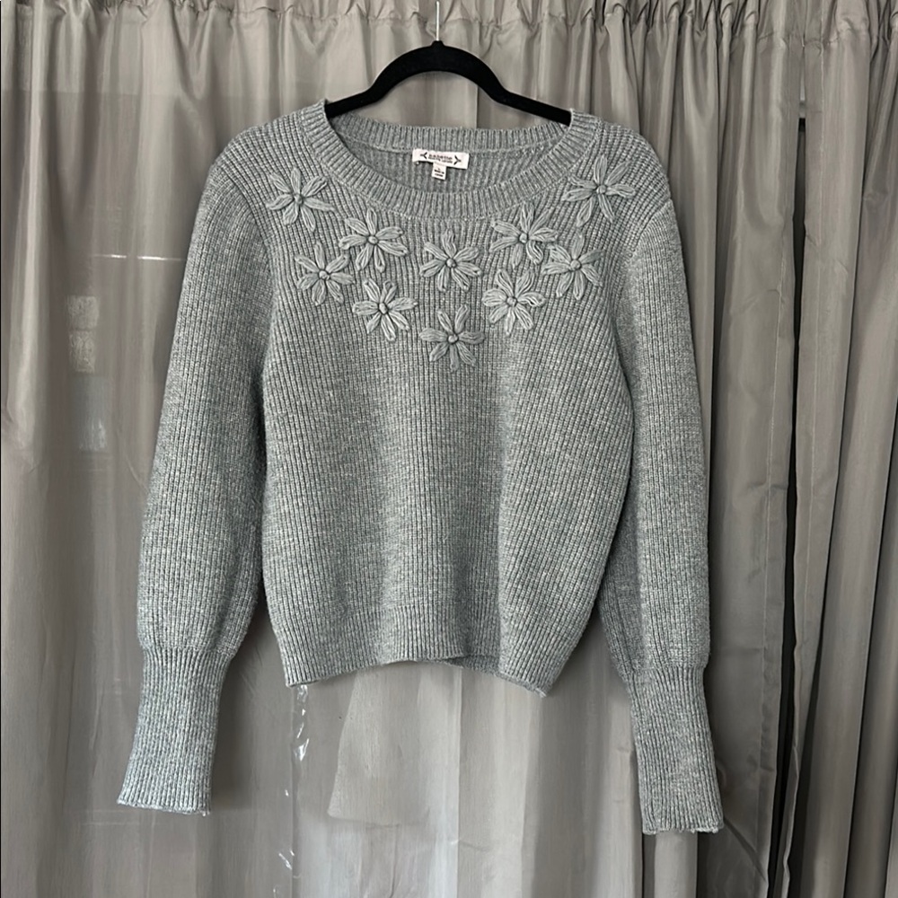 Gray Floral Knit Sweater
